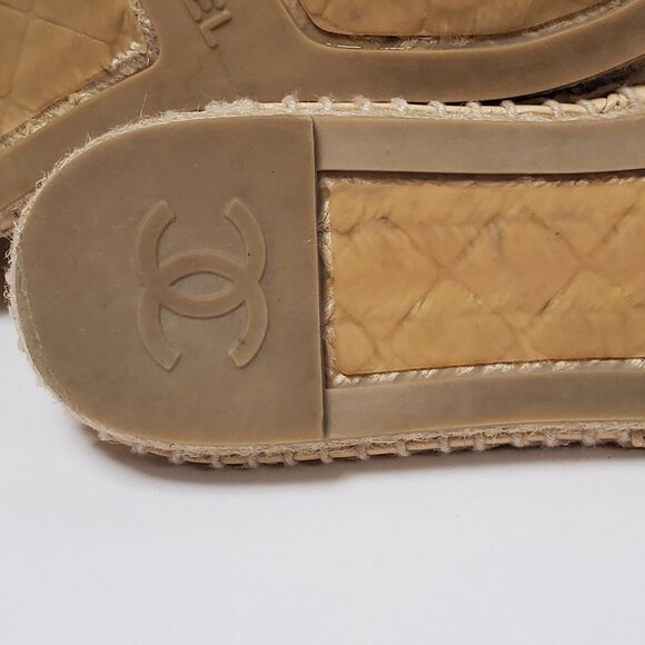 CHANEL SHOES CC LOGO BEIGE LAMBSKIN LEATHER FLATS ESPADRILLE sz 39 US 7.5 - Picture 12 of 16